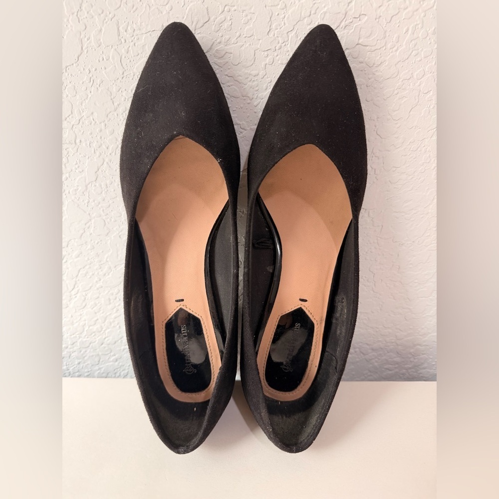 Stradivarius Black Suede Block Heel Pumps | 2.5” Comfortable Mixed Texture Heels - Picture 4 of 7